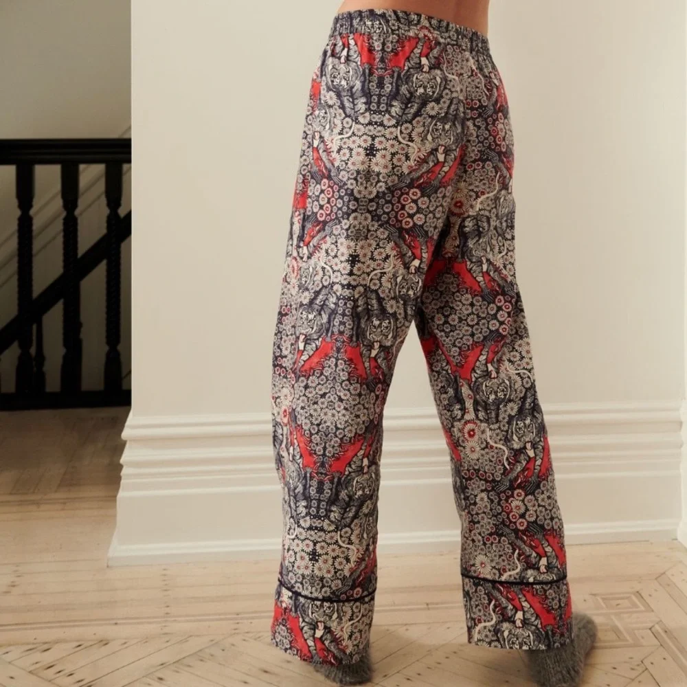 Anthropologie Red, Gray, Cream Patterned Pajama Pants